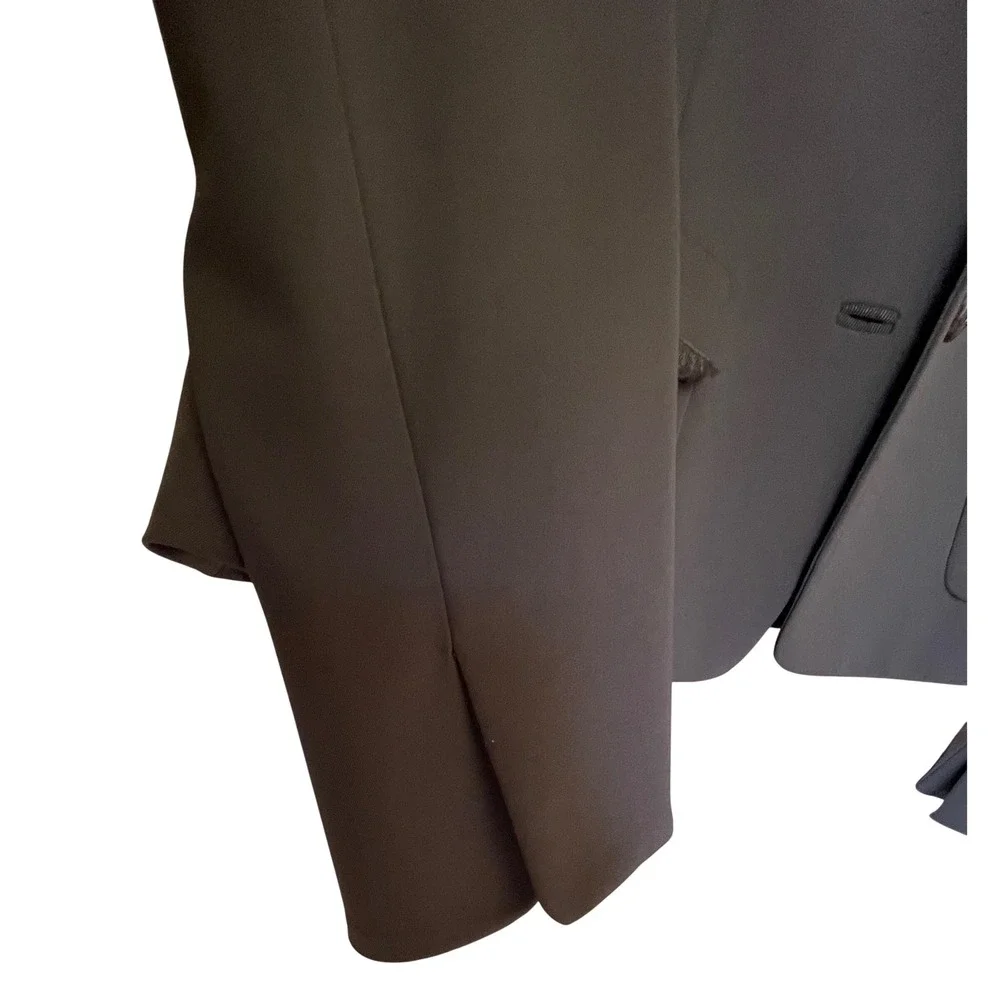 Tahari Blazer Jacket Womens 14 Brown Good Mock Neck‎ Utility Fringed Pockets